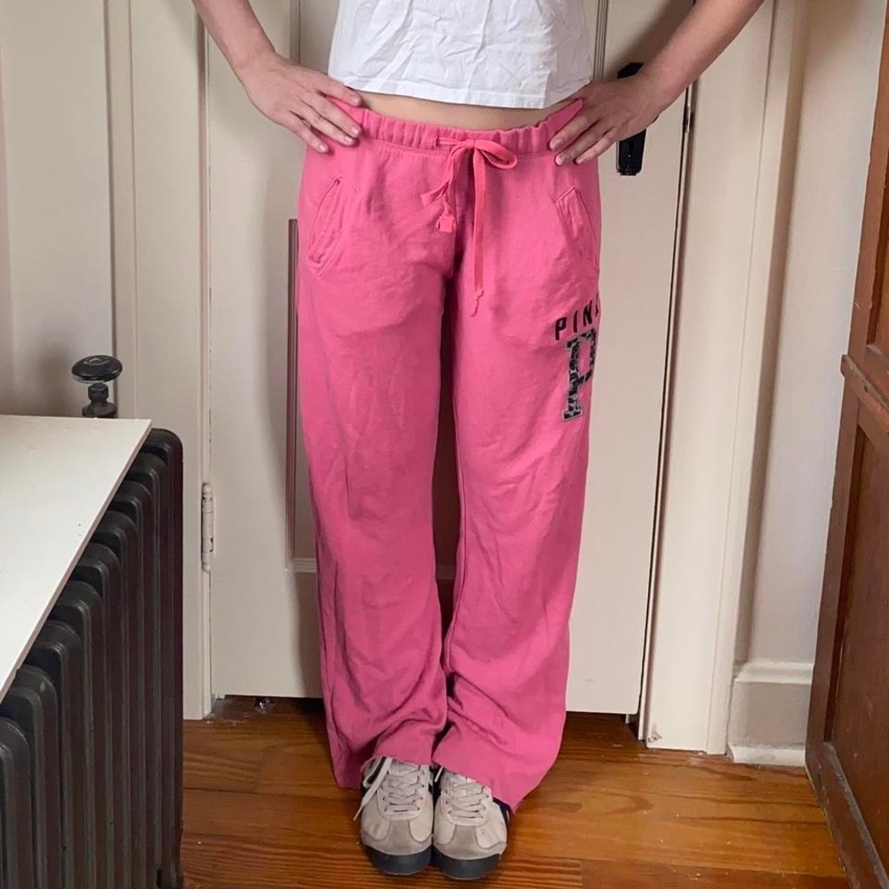 Vintage 90s y2k low rise flare wide leg sweatpants PINK size xs